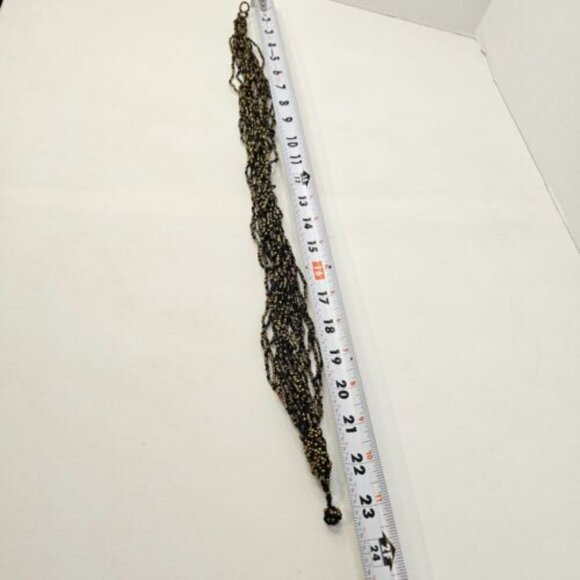 Necklace Multi Strand Seeded Beaded Pattern Golden Black Color Beads - Picture 5 of 7